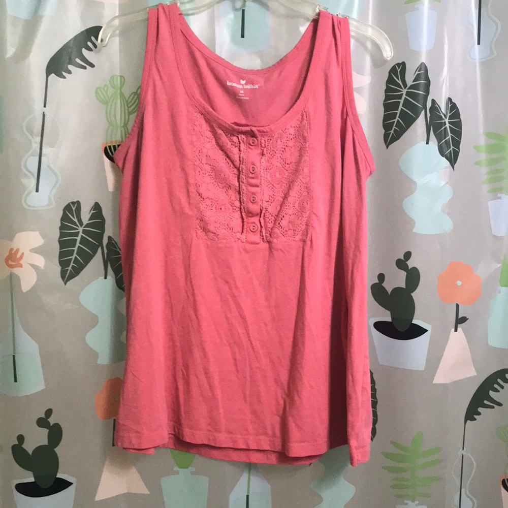 Woman within pink lace tank top